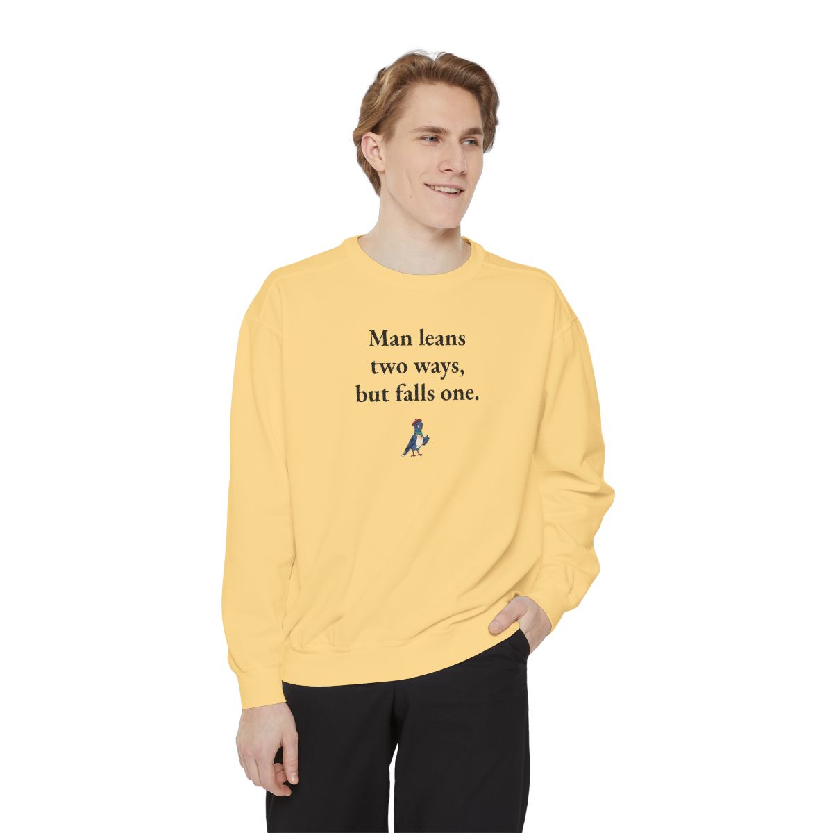 Man leans two ways, but falls one, worn